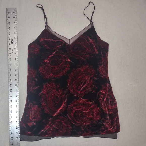 Free People Black&Red Drippy Velvet Print Boho Mini Slip Tank Cami Tunic| Small - Picture 7 of 8
